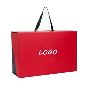 Ribbon Handle Foldable Corrugated Cardboard Handbag Packaging Box for Socks