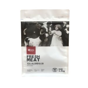 Custom logo printed PET flat bottom stand up pouch for pet dog food packaging