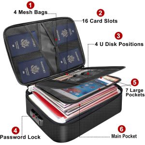 Document Bag with Lock,Fireproof 3-Layer File Storage Case with Water-Resistant