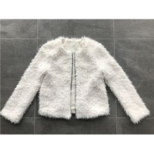 Short Milk Ladies Faux Fur Coats With Collarless and Metal Zip Through