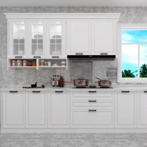 Classical Shallow Handleless Kitchen Cabinets With Quartz Countertop