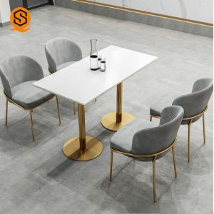 Marble Stone Tabletop Modern Restaurant Table Rectangle Shaped