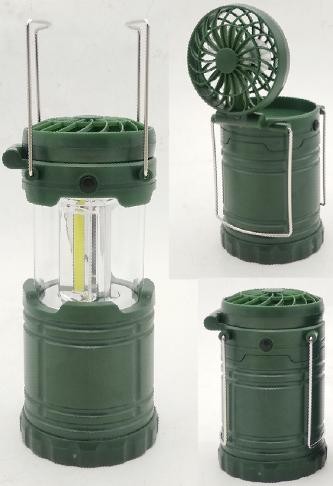 Mini COB Pop Up LED Lantern With Fan 9x8.5x14.5(20.5) Cm 3X1W COB 300 Lumens