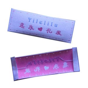 Hi quality Shining Satin surface Woven Labels Washable With Pink Logo ODM