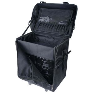 Stackable Adjustable Makeup Soft Trolley Case , Makeup Beauty Trolley Black