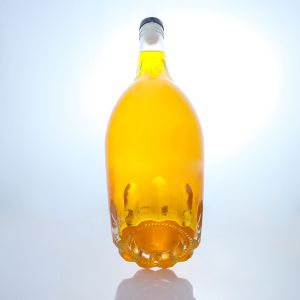 Customization Round Shape Liquor Bottle with Embossed Design and Customized Cork