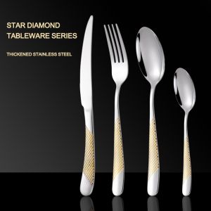 Star Diamond Stainless Steel Flatware Sets Luxurious Embossed Pattern