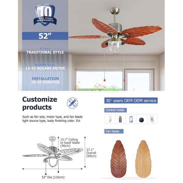 42 Inch Luxury Ceiling Fan Light with AC 220V/50Hz and Traditional Design by 1stshine