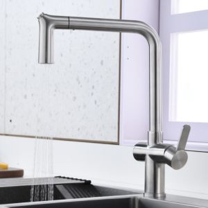 Angled Spout Single Lever Pull Down Kitchen Faucet Pull Out Two Function Sprayer
