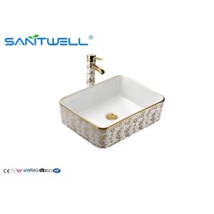 China Bathroom Ceramic Art Counter Top Wash Basin 500×500×165mm Gold And White Color on sale