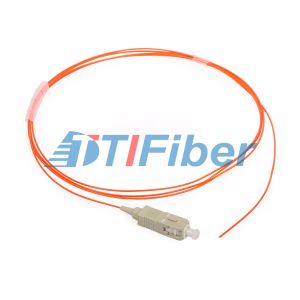 OM3 SC Grey Housing Fiber Optical Pigtail For 10G Network , Multimode Pigtail
