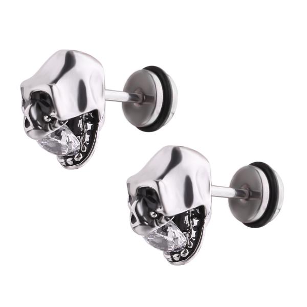 Stainless Steel jewelry punk style polished skull head stud earrings