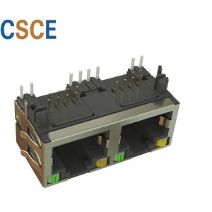 EMI 1*2 Shielded RJ45 Modular Jack / Dual Ethernet Jack PBT Material With Post