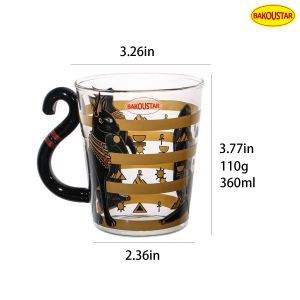 Black Cat Heat Resistant Borosilicate Glass Cup With Handle