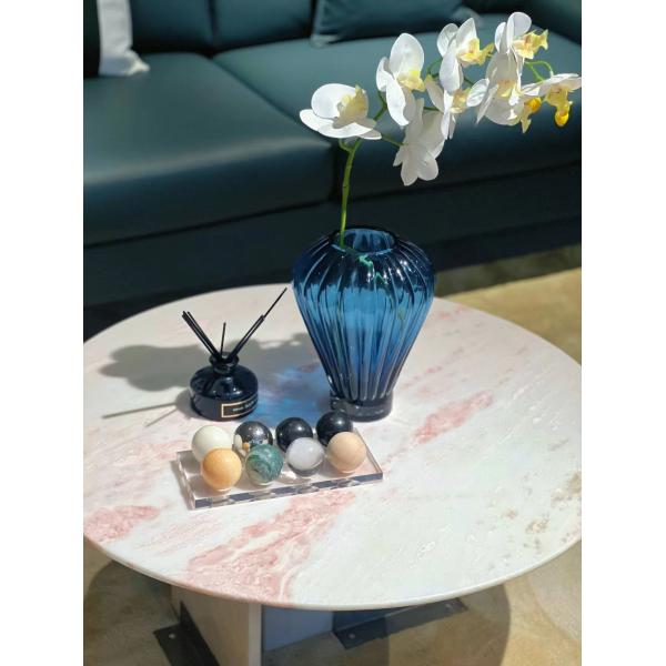 Rose Rainbow Round Marble Top Coffee Table Marble Pedestal Table Scratchproof