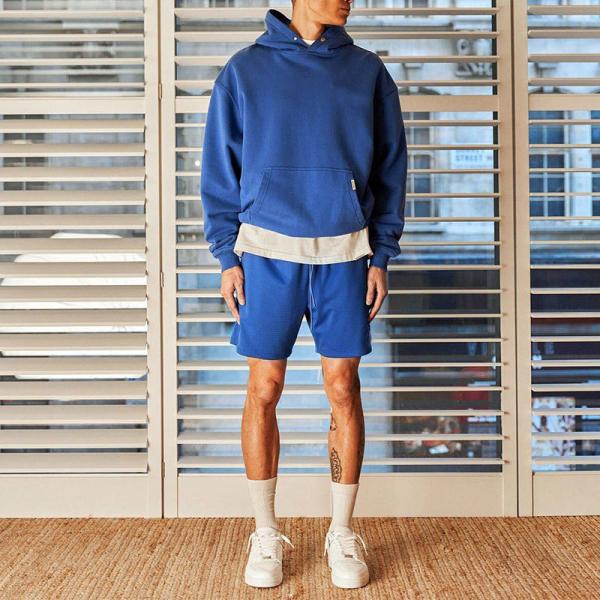 Quality Custom Plain Pullover Lightweight Hoodies Jogger Streetwear No Strings Blank Two Piece Sweatsuits Hoodies Men Mesh Shorts Set wholesale