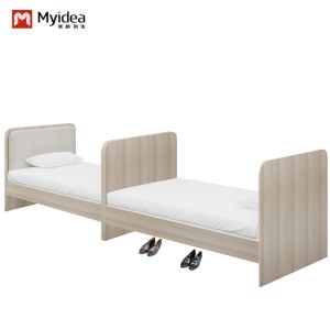 China Nordic Style Twin Bed In Light Color Support customization For Bedroom School Apartment Or Dormitory Made Of Wood Hotel Furniture on sale
