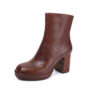 Cheap S184 Factory solid color thick high-heeled autumn and winter new style cowhide women's boots simple fashion all-match in for sale