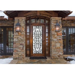 China Scroll Work Filled Wrought Iron Glass Door , Single Iron Doors Maintenance Free on sale