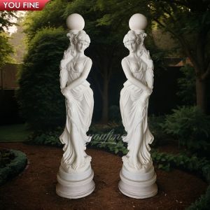 Cheap High Quality Natural Stone Marble Lady Statue With Lamp for sale