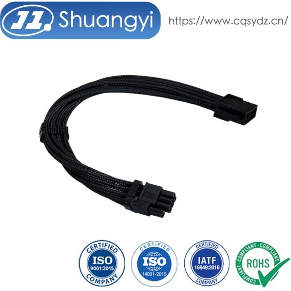 Quality 8 Pin PCIe power connector cable, sleeved PSU extension wire harness, electrical signal terminals customization for server GPU transmission male to female power connector applications wholesale