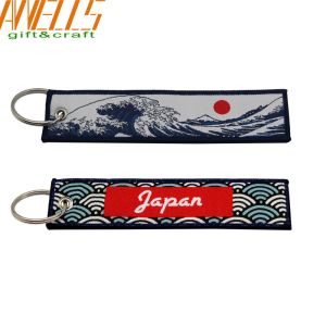 Cheap Promotion Design Embroidered Fabric Keychain With Split Ring And Eyelet for sale