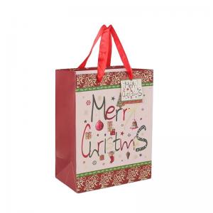 China Food Grade Paper Kraft Christmas Gift Bags 230gsm 250gsm Ribbon Handle on sale