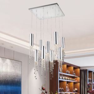 Modern chrome crystal ceiling chandelier for dining room long loft staircase