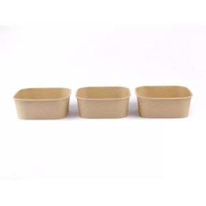 Custom Printing Disposable Kraft Paper Bowl Square With Plastic Lid Take Away