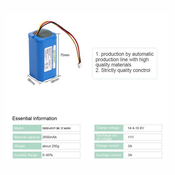 14.4V 2600mAh Li Ion 18650 Battery Pack For Vacuum Cleaner Robot