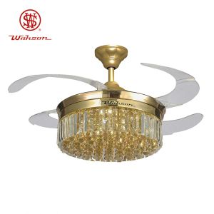 Crystal Lampshade Silent LED 36W Retractable Ceiling Fan Light With Folding