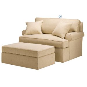Fabric Upholstered Double Chair And Ottoman With Back Cushion