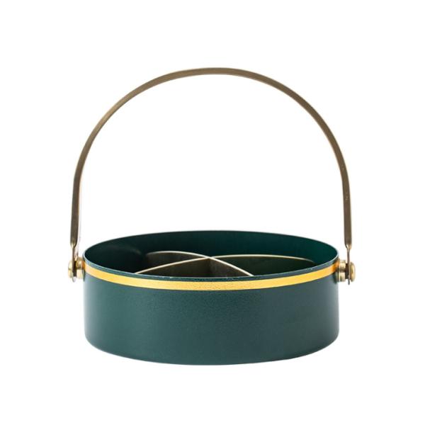 Anti Rust 16cm Diameter Steel Fruit Basket With Golden Handle