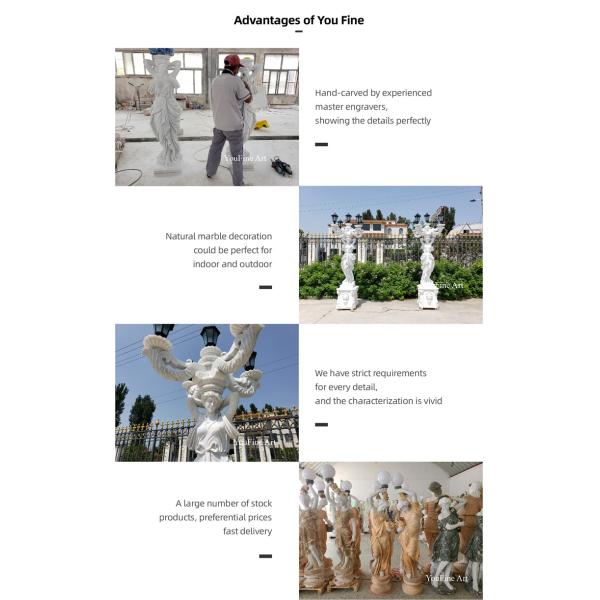 Garden Natural Stone Lady Sculpture With Lamp Marble Statue