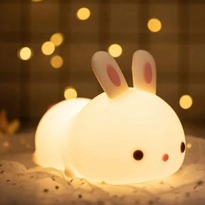 Soft Silicone Rabbit Kids Nursery Bedside Nightlight Lamp Gifts Touch Sense RGB