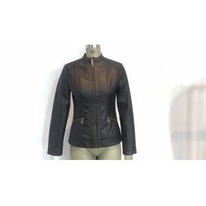 China Zip Through Chocolate Ladies PU Jacket With Embroidery And Metal Ingot TW84949 on sale