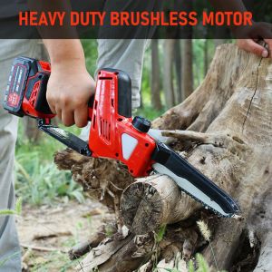 8 Inch Mini Electric Chainsaw Cordless Handheld Saw with Brushless Motor and