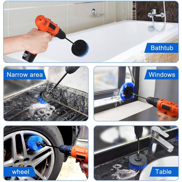 5cm Round Power Drill Cleaning Brush Set 6pcs Scrubber Kit With Extend Long Attachment