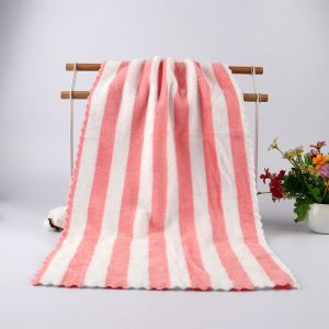 360 gsm Colorful Striped Coral Fleece Face Bath Towel 5 Piece Set with