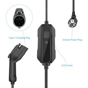 Schuko Plug SAE J1772 Type 1 Portable EV Charger With Control Box