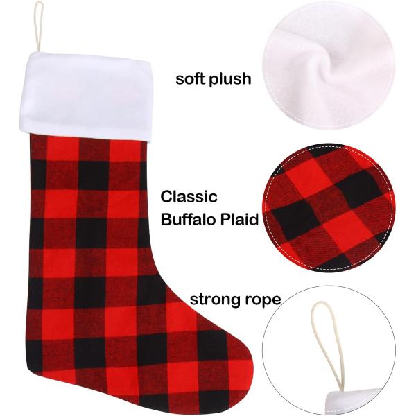 Christmas Red Black Buffalo Plaid Stockings Large Plaid Stockings with Plush Cuff Classic Christmas Stockings Decoration