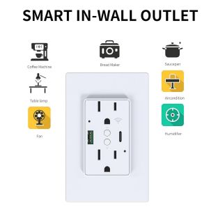 15A 125V Wifi Controlled Power Outlet With PD20W Fast Charging
