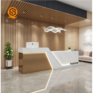OEM Logo Modern Hotel Reception Desks Solid Surface Material Waterproof