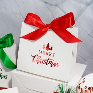 Christmas Gift Boxes With Green Ribbon Party Favors New Year Candy Containers