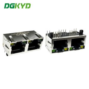 RJ45 horizontal interface 8P8C with light, shielding spring, round needle mesh