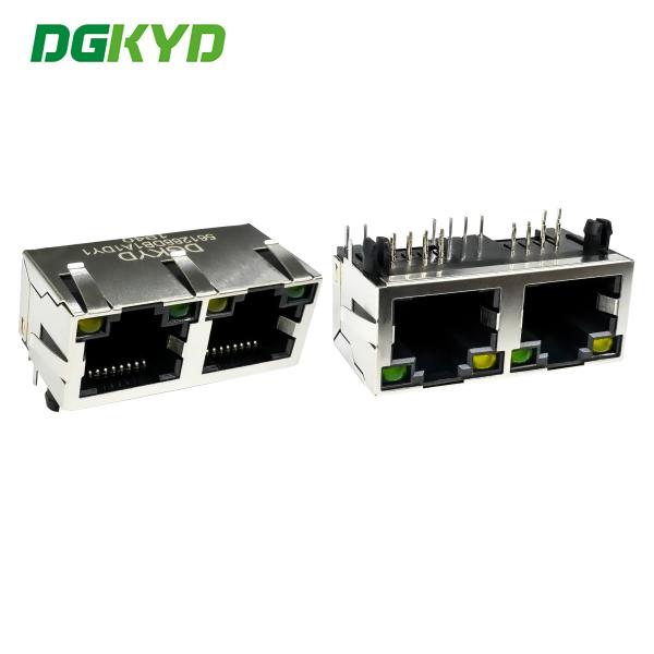 RJ45 horizontal interface 8P8C with light, shielding spring, round needle mesh