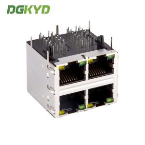 Shield 2X2 Double Deck 4 Port 1000M Cat6 RJ45 Modular Jack With Ethernet Filter