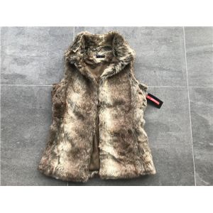 Natural Flax Color Ladies Faux Fur Coats With Funnel Neck Multi Size TW76418