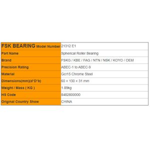 21312 E1 , 21312E1-TVPB Double Row Spherical Roller Bearing Rolling Mill Bearing