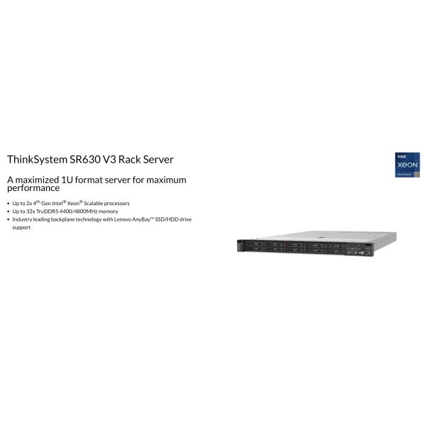 7D73 ThinkSystem SR630 V3 Lenovo 1U Rack Server 4th Generation Intel Xeon Scalable Processor